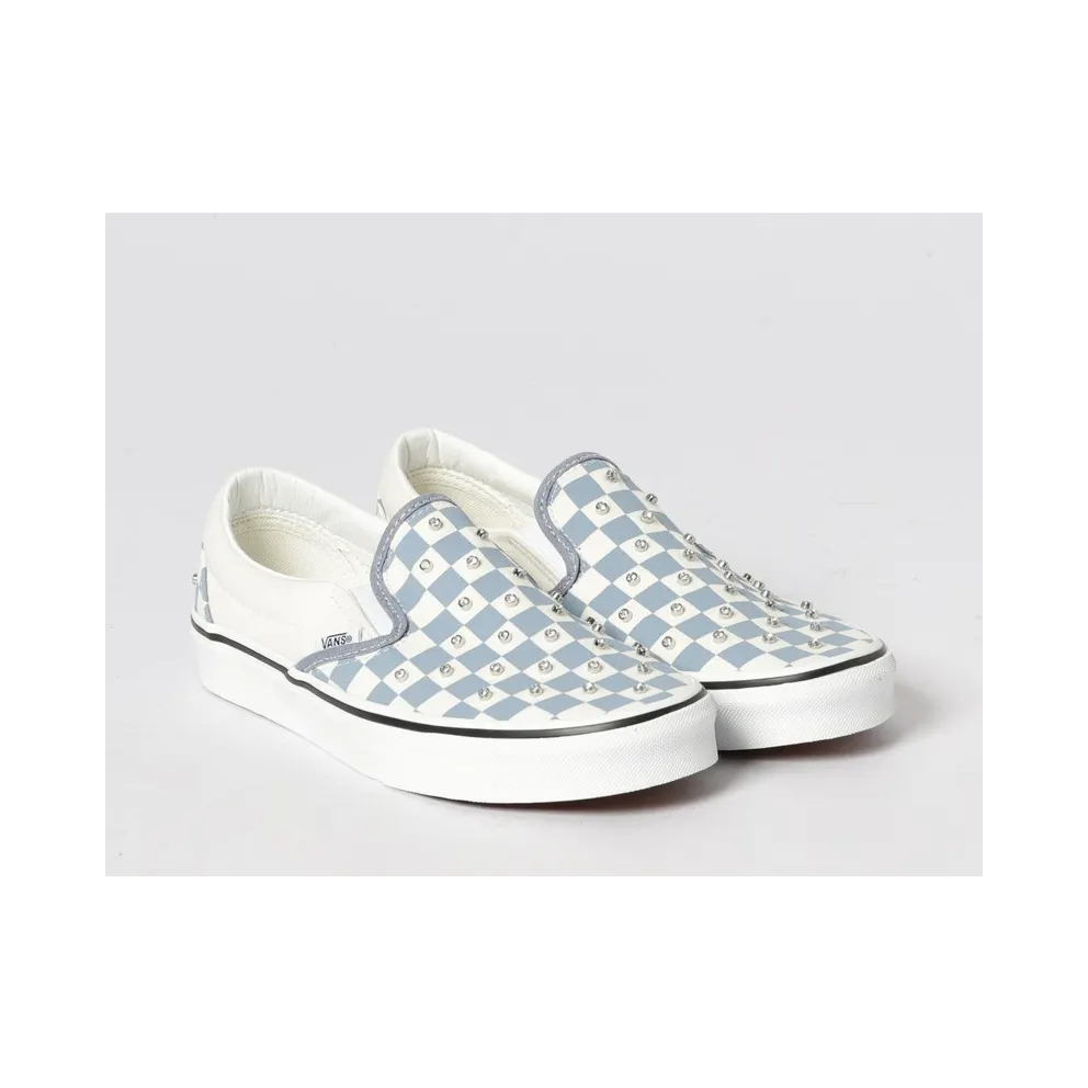 Vans Checkered Classic Slip-On Sneakers with Embroidery and Stud Appliques Blue (VN000D6YFOI1)