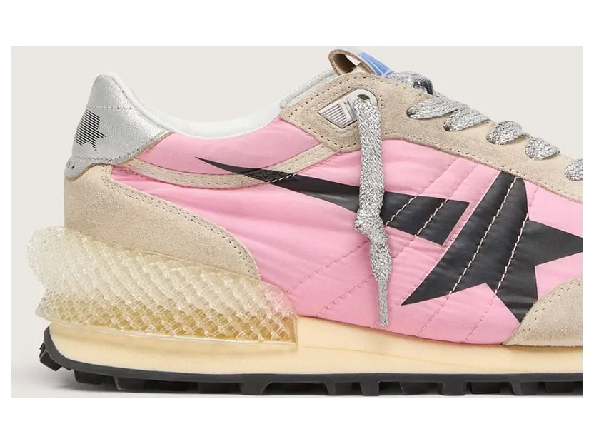 Golden Goose Marathon In Pink Nylon And Beige Suede With Black Printed Star (GWF00684.F006720.25751) (4)