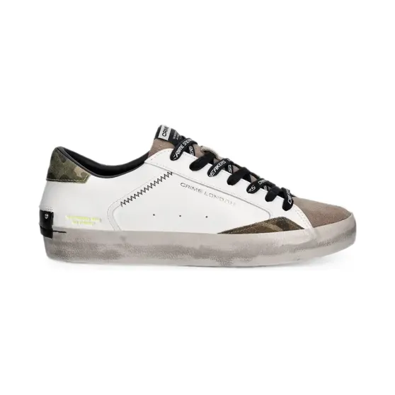 Crime London Sk8 Deluxe gerafelde met camouflageprint “White” (10002AA910)