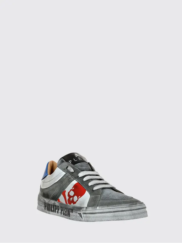Philipp plein Retrokickz TM Suede Sneakers with Laminated Skull Print Silver (UACSUSC0207PLE010N70)