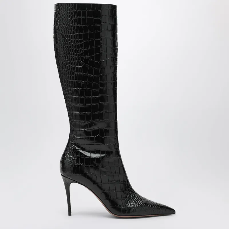 Paris Texas Vera 85 charcoal crocodile-effect leather boots PX2047XCOCO/T_PATEX-CA_500-41