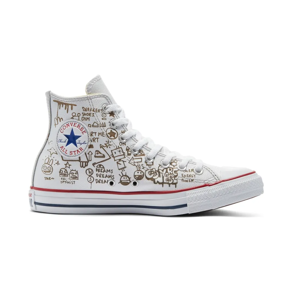 Converse Distressed Graffiti Chuck Taylor All Star High Top White Graffiti Smoke In (169926C)