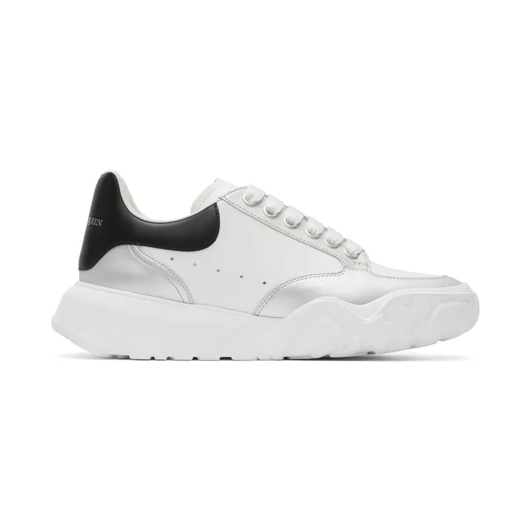 Alexander McQueen White & Silver Court Trainer Sneakers (662663WIA96)