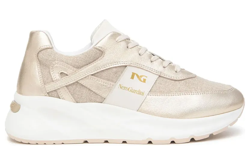 Lage Sneakers NeroGiardini Etoile T.Lino Lurex 06 Beig Velvet Osso 0100 Pu.Bi (E615183D-418)