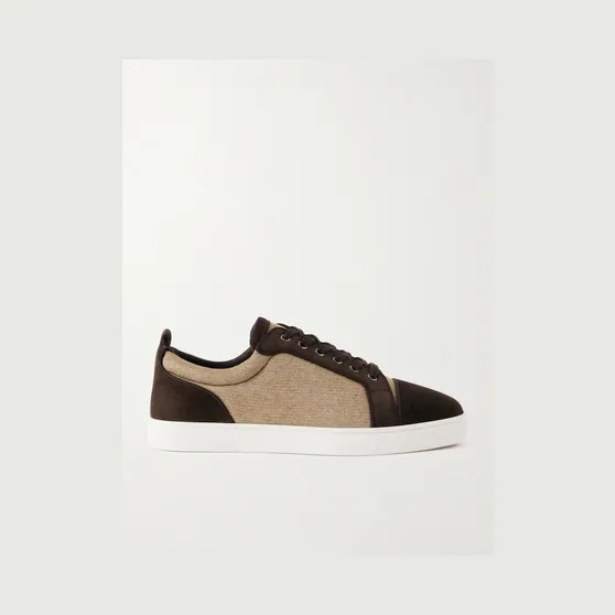 Christian Louboutin Louis Junior Grosgrain-Trimmed Suede and Canvas Sneakers Brown (1260279)