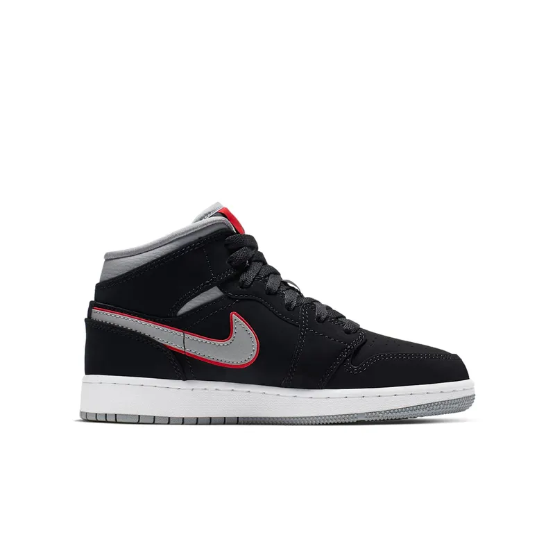 Jordan 1 Mid Black Particle Grey Gym Red (GS) Black/Particle Grey-White-Gym Red (554725-060)