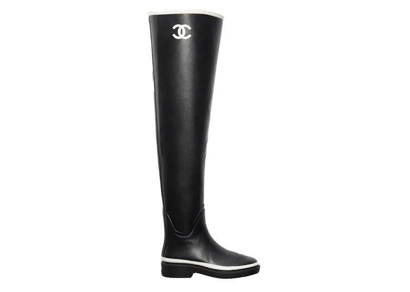 Chanel Thigh High Rubber Rain Boots Black (G39625 X56326 K5255)
