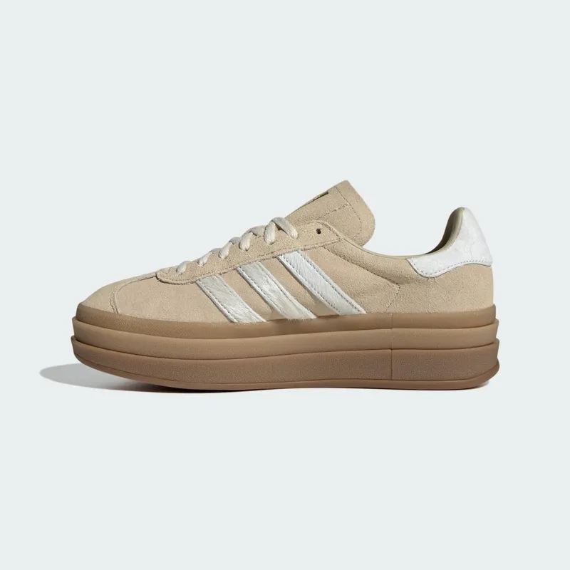 Adidas GAZELLE BOLD Shoes Stone Khaki / Cream White / Gold Metallic (IH4201)