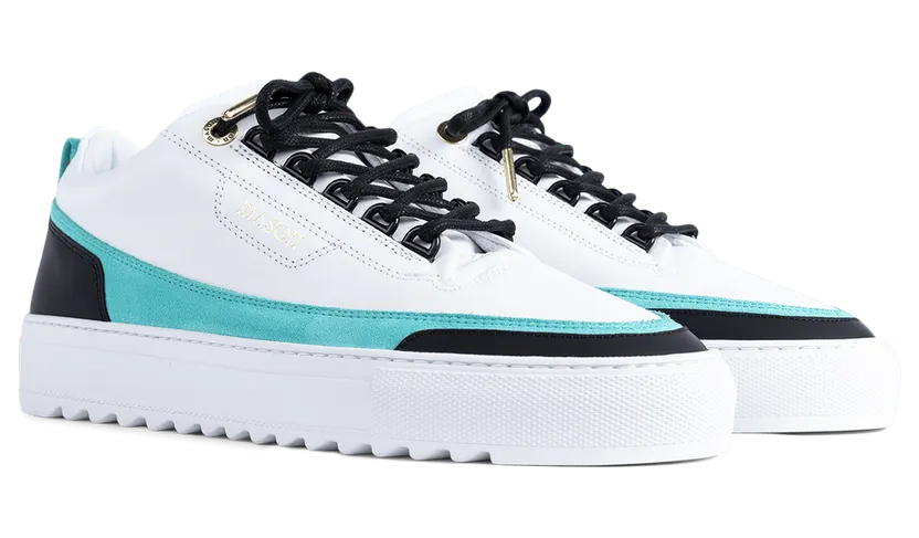 Mason Garments Firenze Leather/Suede – White/Turquoise Weiß (SS20-8C)