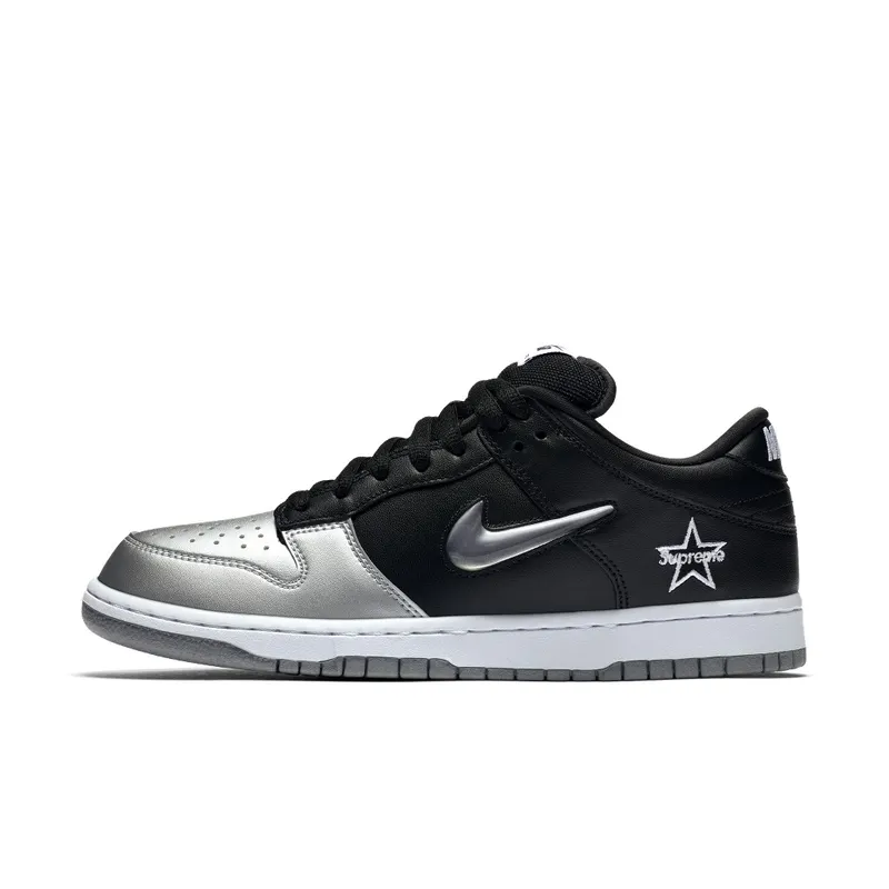 Nike SB Dunk Low Supreme Jewel Swoosh Silver Metallic Silver/Metallic Silver-Black (CK3480-001)