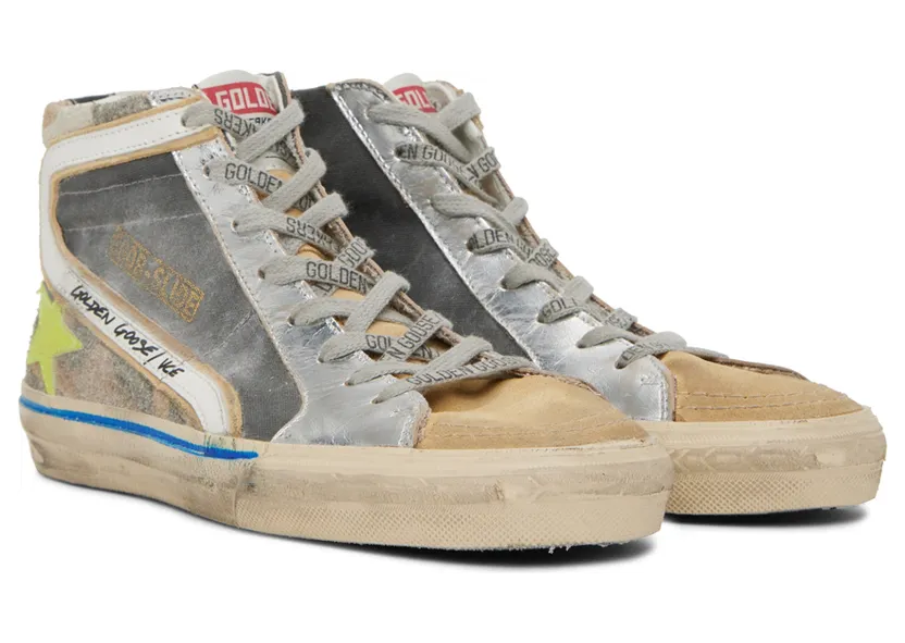 Golden Goose Gray & Tan Slide High Top Sneakers (GMF00116.F002461.8149) (4)