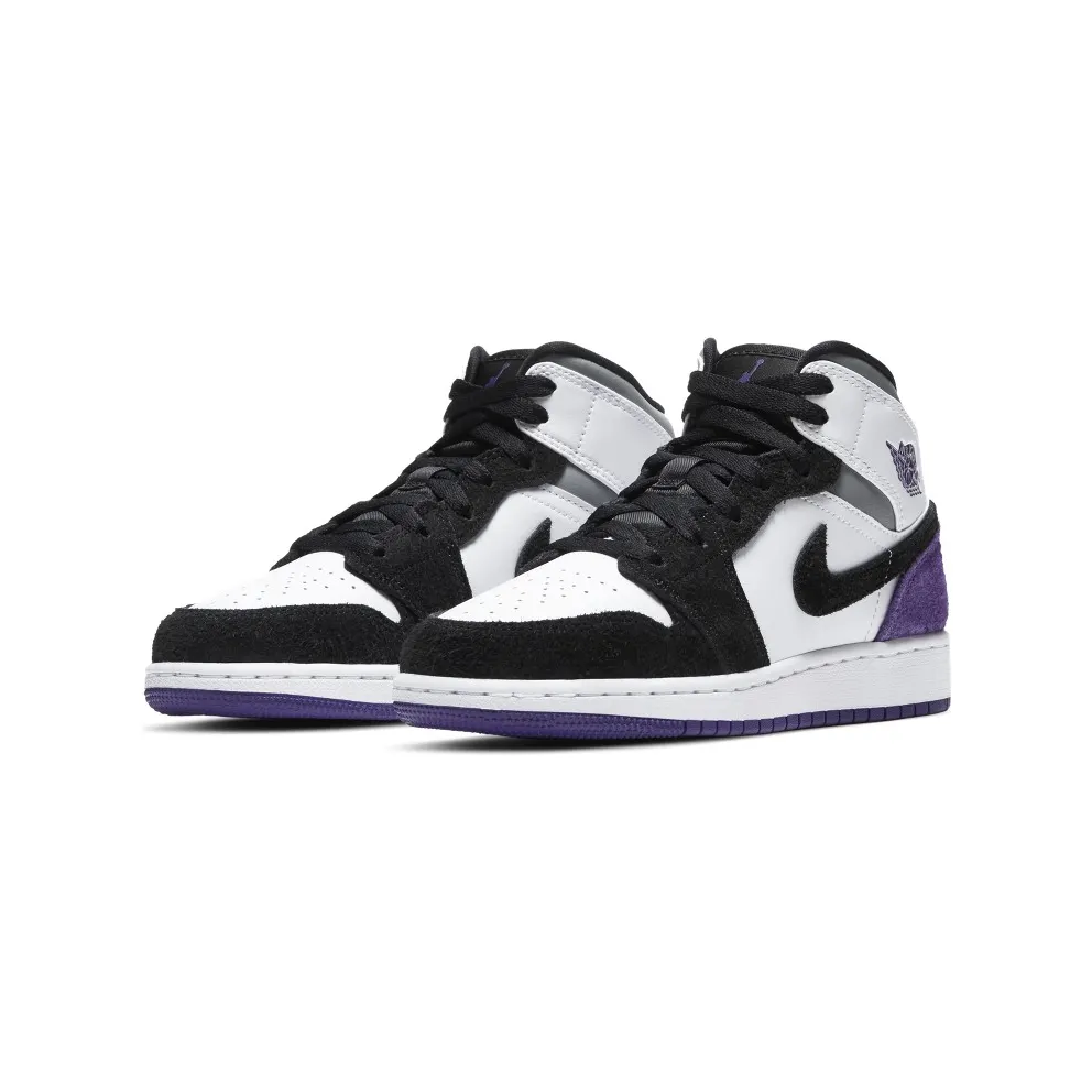 Jordan 1 Mid SE Purple (GS) White/Black-Light Solar Flare Heather-Varsity Purple (BQ6931-105)