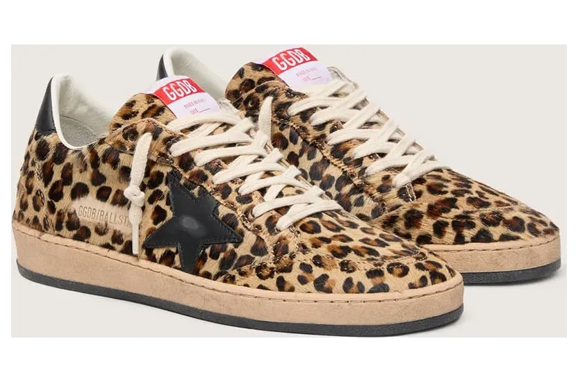 Golden Goose Ball Star In Leo-Print Pony Skin, Black Leather Star & Heel Tab (GWF00117.F003427.81629) (2)