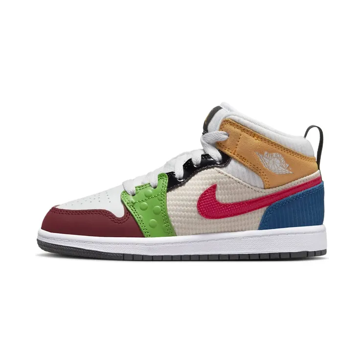 Jordan 1 MID SE PS PATCHWORK “White / Black / Pearl White / Gym Red” (DR6958-100)