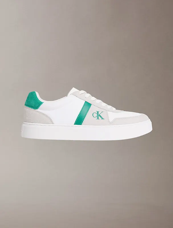 Calvin Klein Ck Baseline – Leather Signature Logo “BRIGHT WHITE/ENCHANTED FOREST” (YM0YM0139502T)