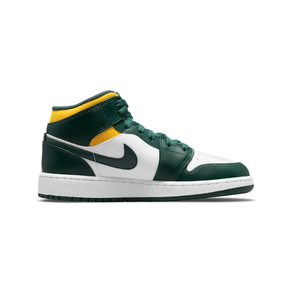 Jordan 1 Mid Sonics (2021) (GS) – “Noble Green / Pollen-white” (554725-371)