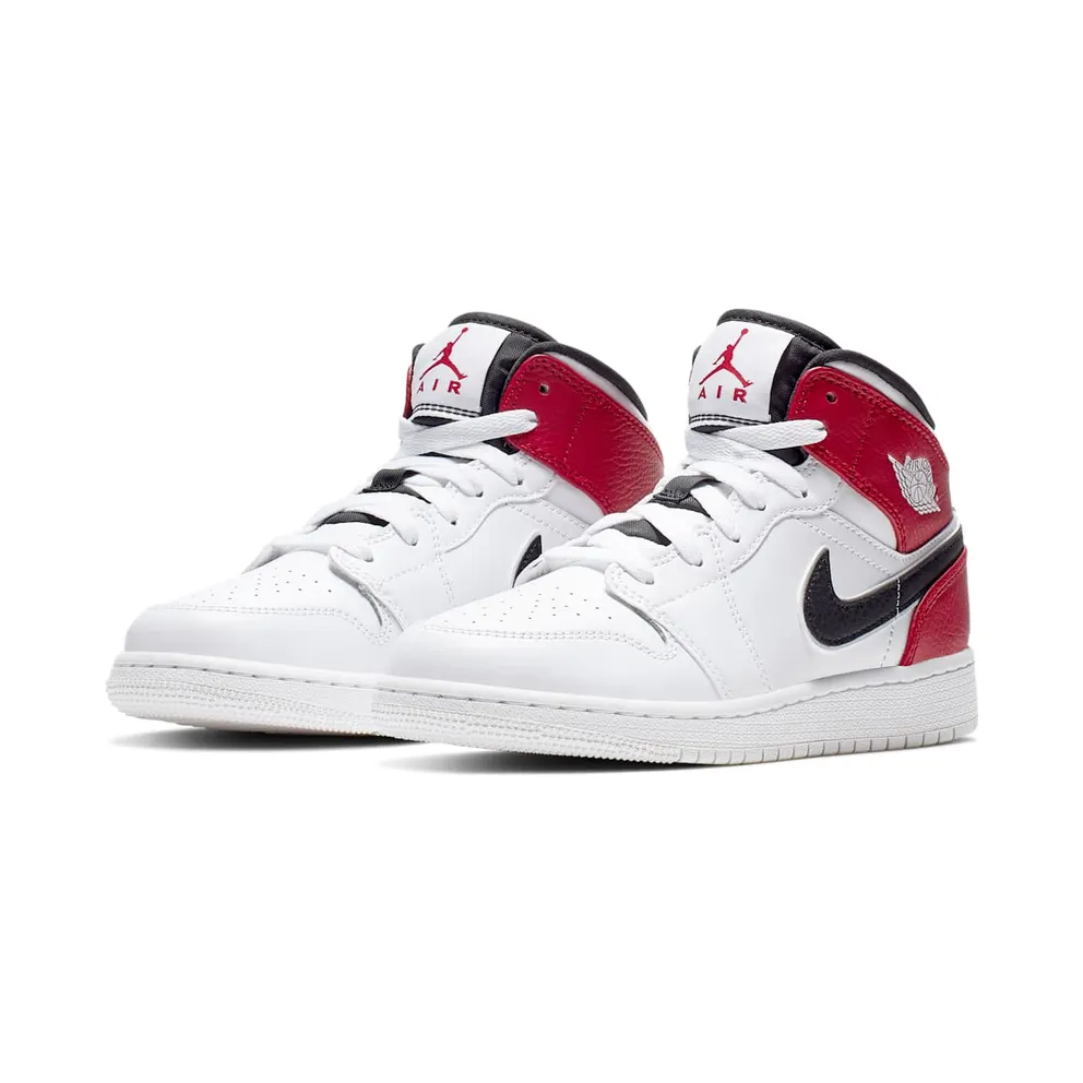 Jordan 1 Mid White Black Gym Red (GS) White/Black-Gym Red (554725-116)