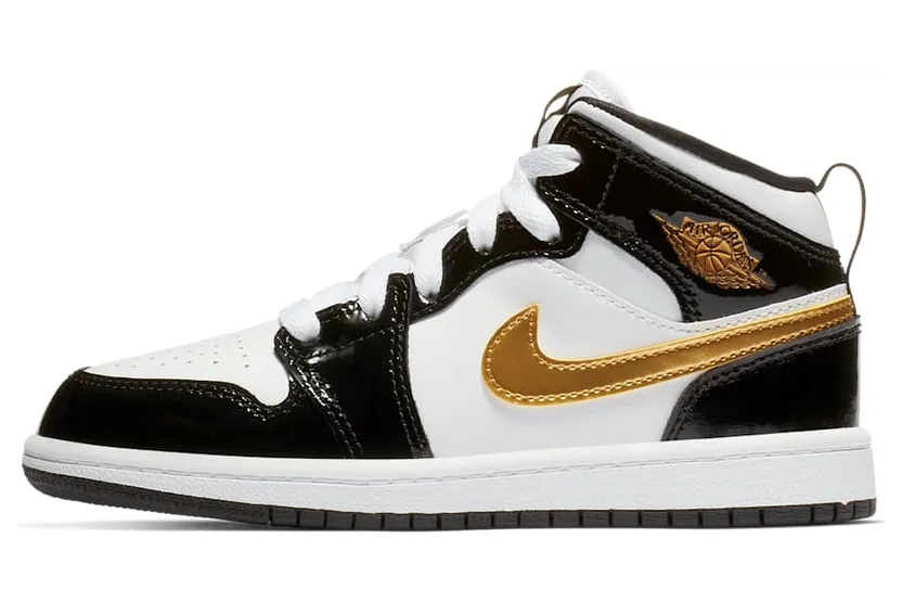 Jordan 1 Mid Patent Black White Gold (PS)
