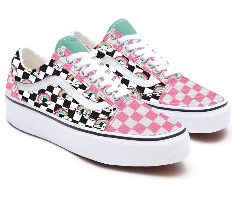 VANS Gepersonaliseerde Checkerboard Rainbow Old Skool Platform Multicolour (VN0A3CST059)