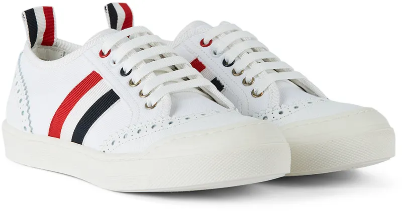 Thom Browne Kids White Side Stripe Low Sneakers (KFD02V-07148)