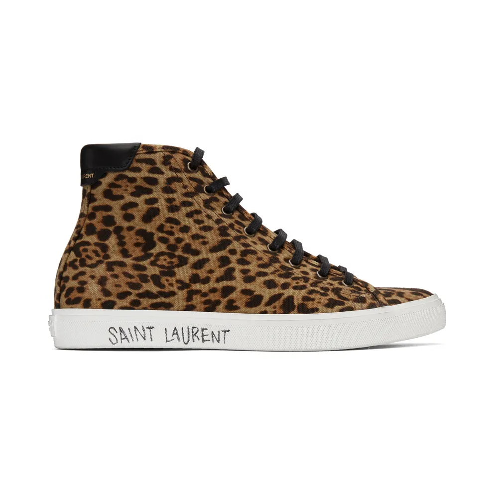 Saint Laurent Tan and Brown Leopard Malibu Mid-Top Sneakers (6060751VV10)