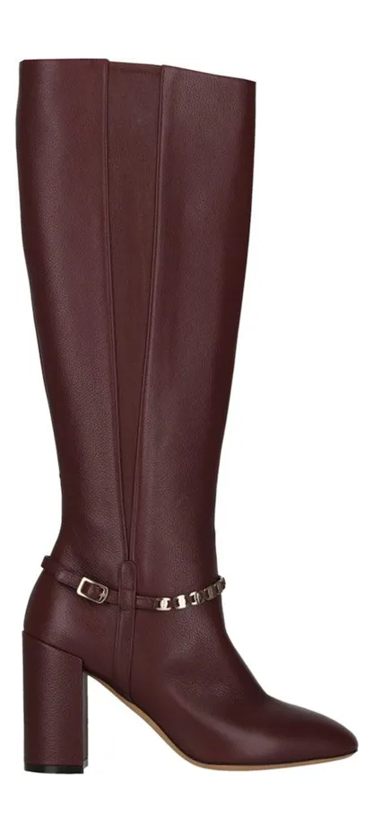 Ferragamo Triba Leather Knee High Boots Burgundy (01R396-733608-1C)