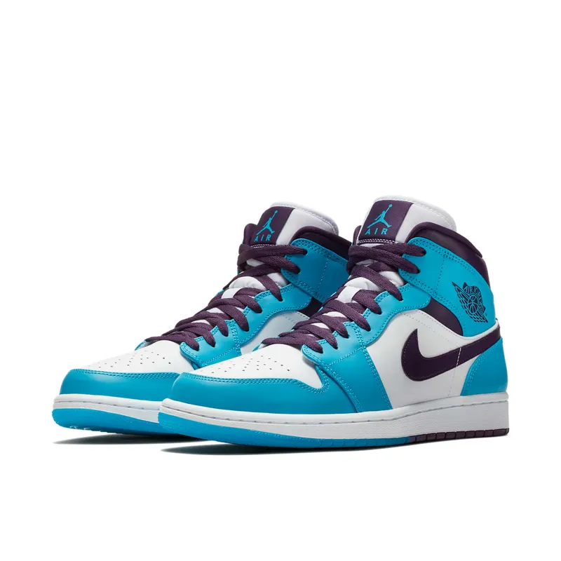 Jordan 1 Mid Hornets Blue Lagoon/Grand Purple-White (554724-415)