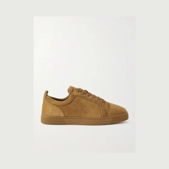 Christian Louboutin Louis Junior Grosgrain-Trimmed Suede Sneakers Taupe (3240426)
