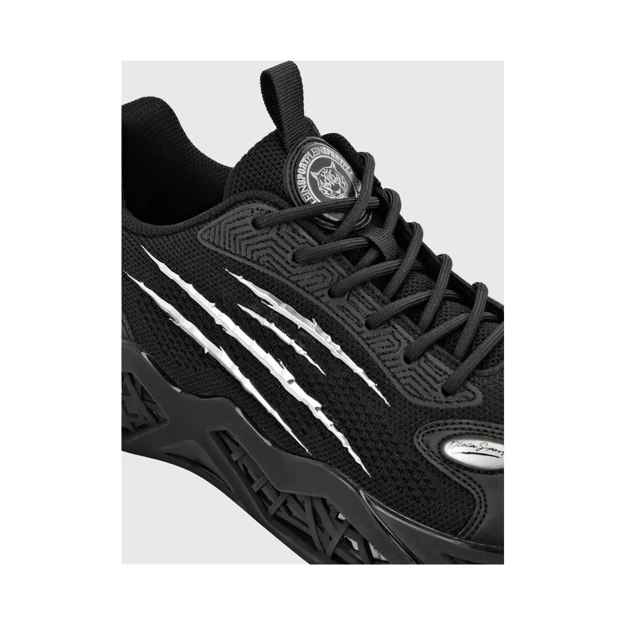 Plein Sport Lace-Up Low-Top Sneakers in Technical Mesh with Rear Logo Black (FABSUSC0338STE003N02) (3)
