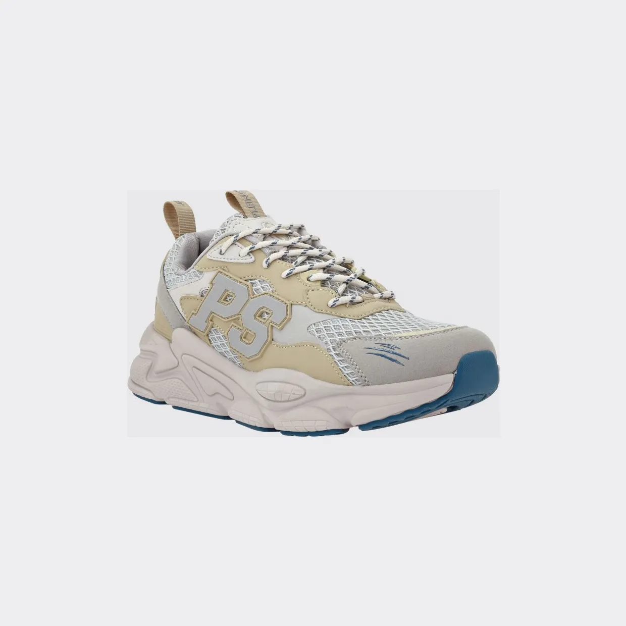 Plein Sport Leather and Mesh Low-Top Trainers with Contrast Monogram Beige (SAESUSC0743STE003N0610)