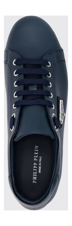 Philipp plein Smooth Leather Low-Top Sneakers with Applied Side Logo Blue (UADSUSC0701PLE075N14) (3)