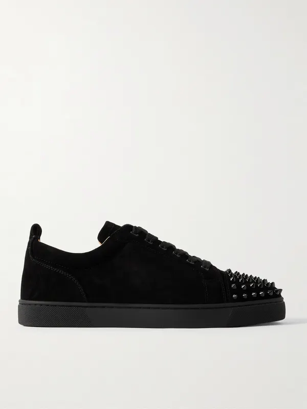 Christian Louboutin Louis Junior Spikes Cap-Toe Suede Sneakers Black (3240423)