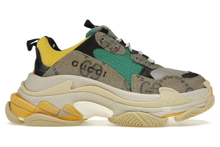 Gucci x Balenciaga The Hacker Project Triple S Beige Green Yellow (W) (677193UMO2 09766) (2)