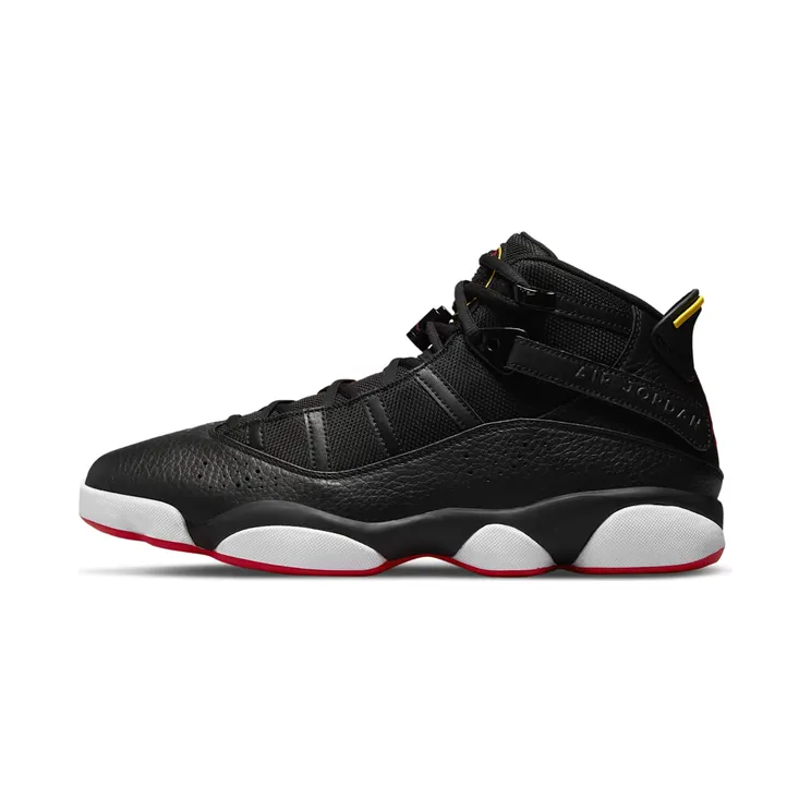 Jordan 6 Rings “Black / White / Yellow Strike / University Red” (322992-063)