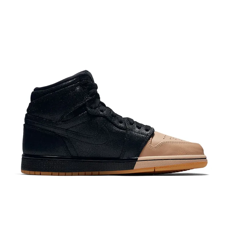 Air Jordan Womens Nike AJ I 1 Retro High Premium PRM ‘Dipped Toe Pack’ Black Tan (2018) (AH7389-007)