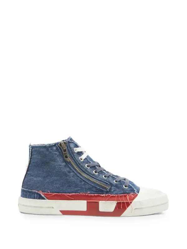 Diesel Ausgefranste High-Top-Sneakers aus Denim – Blau (Y03895P7720)