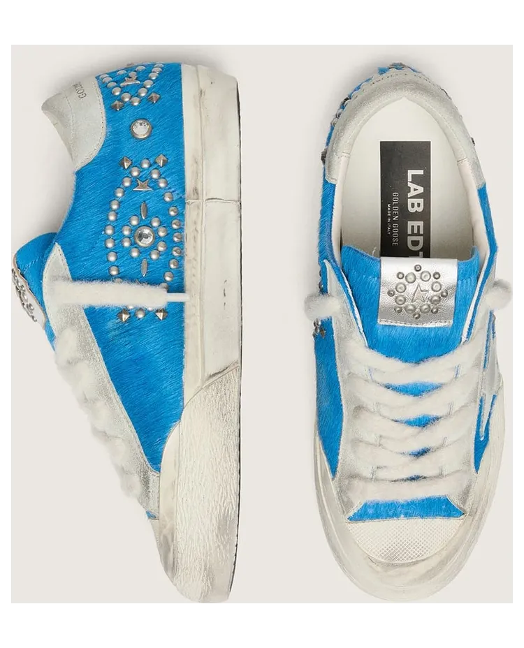 Golden Goose Women’S Super-Star Lab In Bright Blue Pony Skin With Suede Star And Studs (GWF01095.F008481.50588) (3)