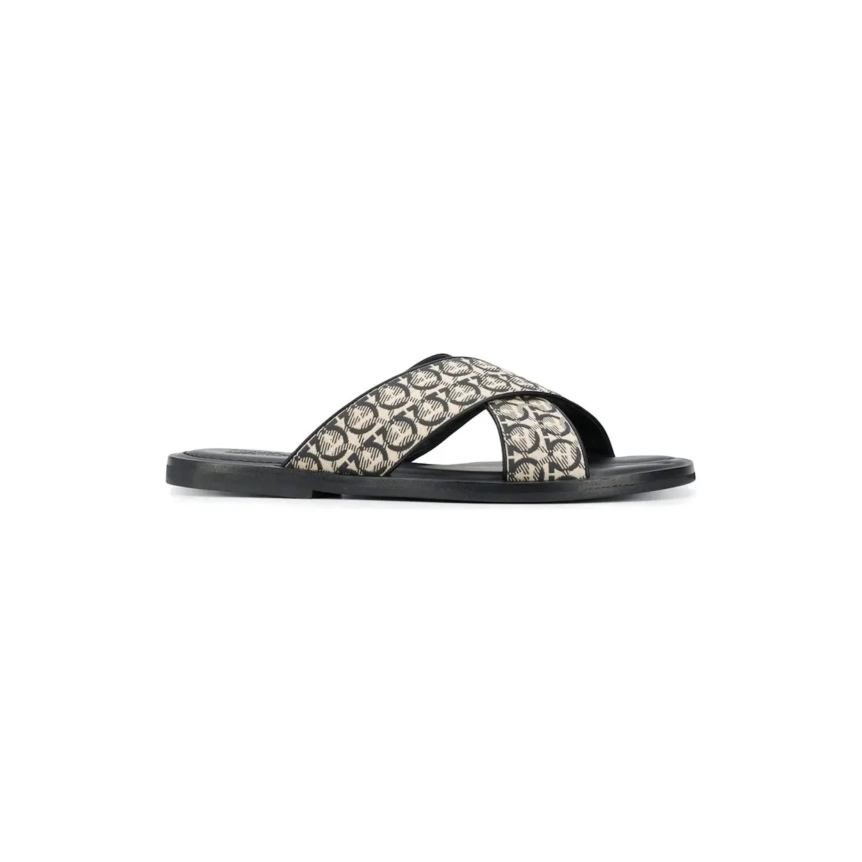 Ferragamo Gancini Printed Pool Slides Beige Black (02C320729628)