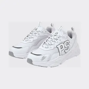 Plein Sport Low-Top Sneakers in Leather and Mesh with Contrast Monogram White (SADSUSC0611STE003N0101)