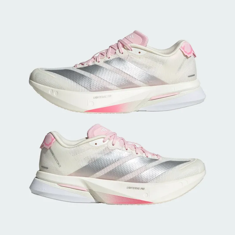 Adidas Adizero Boston 13 Core White / Silver Metallic / Clear Pink (JQ9667)