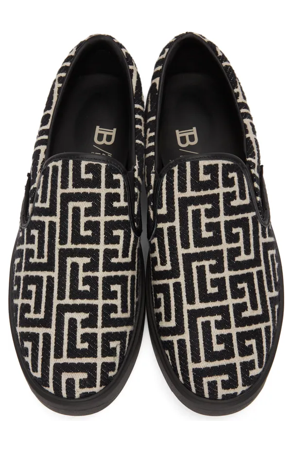 Balmain Black & White Jacquard B Court Sneakers (XM1VL291TJCM) (5)