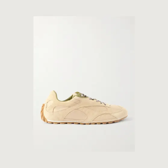 Bottega Veneta Orbit Leather and Shell-Trimmed Suede Sneakers Green (838373V3MS2)