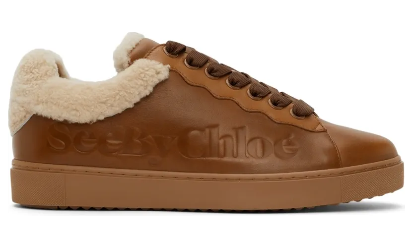 See by Chloé Tan Leather & Shearling Essie Sneaker (SB35191A 14280)
