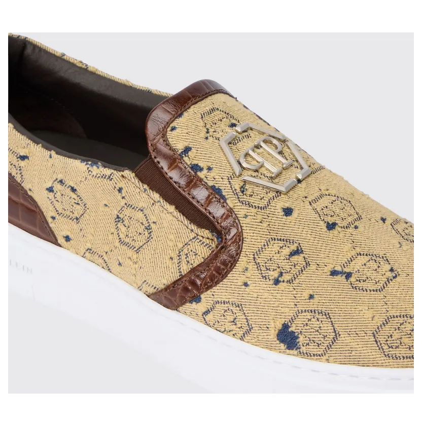 Philipp plein Canvas Sneakers with Hexagon Jacquard Brown (SAFSUSC0919PDE037C04) (3)