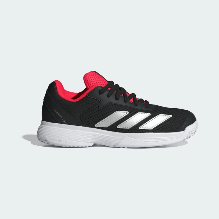 adidas Courtflash Tennis Shoes Kids “Cloud White / Silver Metallic / Core Black” (JR4451)