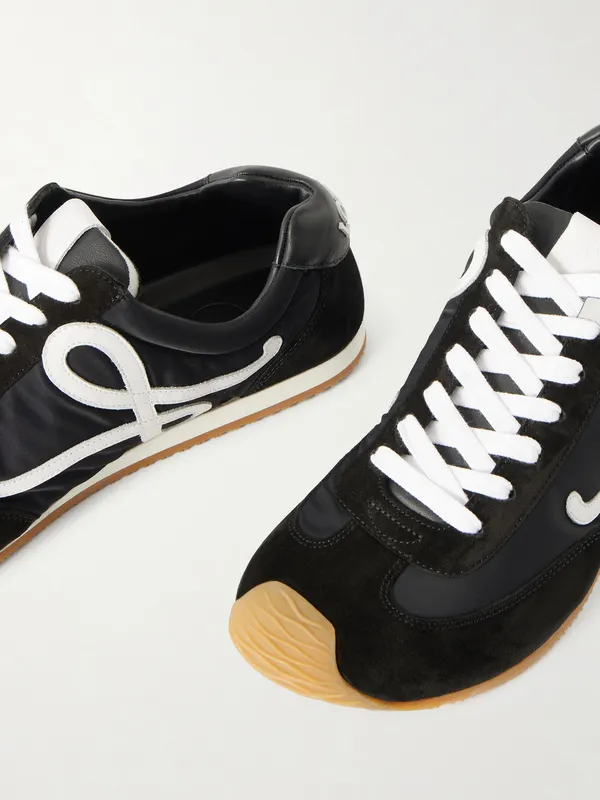 Loewe Ballet Runner 2.0 Logo-Appliquéd Shell, Suede and Leather Sneakers Black (MBR2282X09) (5)