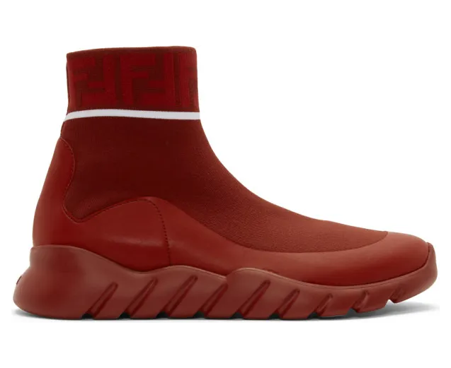 Fendi Red Tech Knit Forever Fendi High-Top Sneakers (7E1196 A9SS)