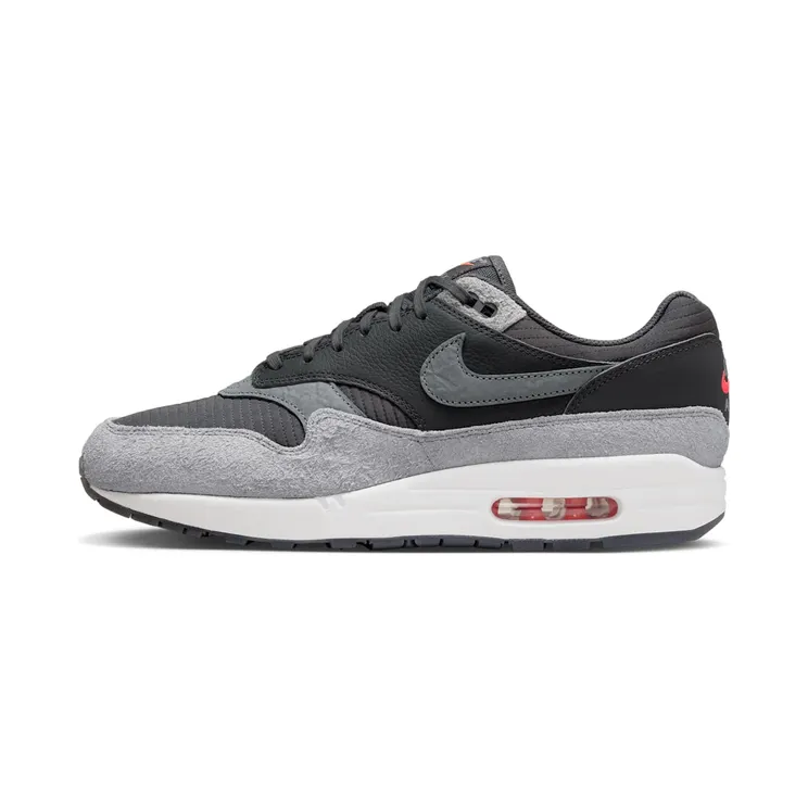 Nike Air Max 1 PRM Duck Pecan “Dark Smoke Grey / Flash Crimson / Summit White / Smoke Grey” (HJ9292-070)