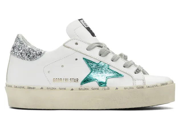 Golden Goose White and Green Hi Star Sneakers (G35WS945.G5)