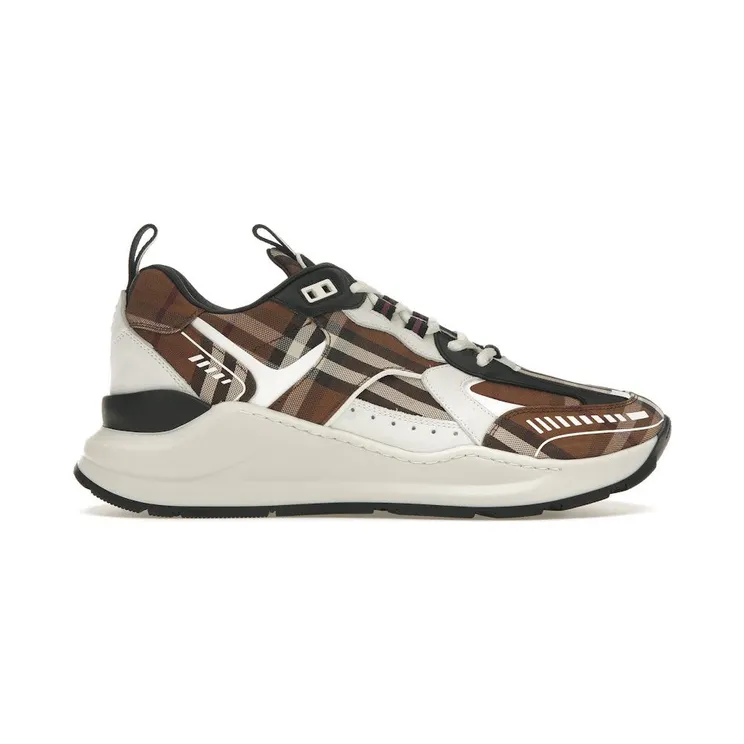 Burberry Vintage Check Cotton and Leather Sneakers Dark Birch Brown White (80642821)